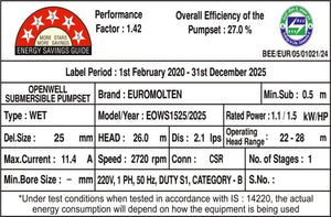1.5hp open well pump 5 star rating