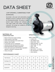 1.5hp 5 star open well submersible pump